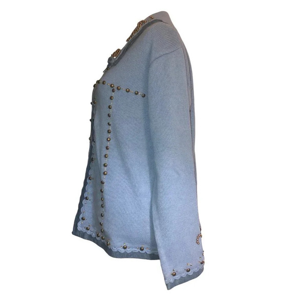 STORYBOOK KNITS Sz L "Studded Denim" Women's Blue Collared Cardigan Sweater NWT - Picture 6 of 8